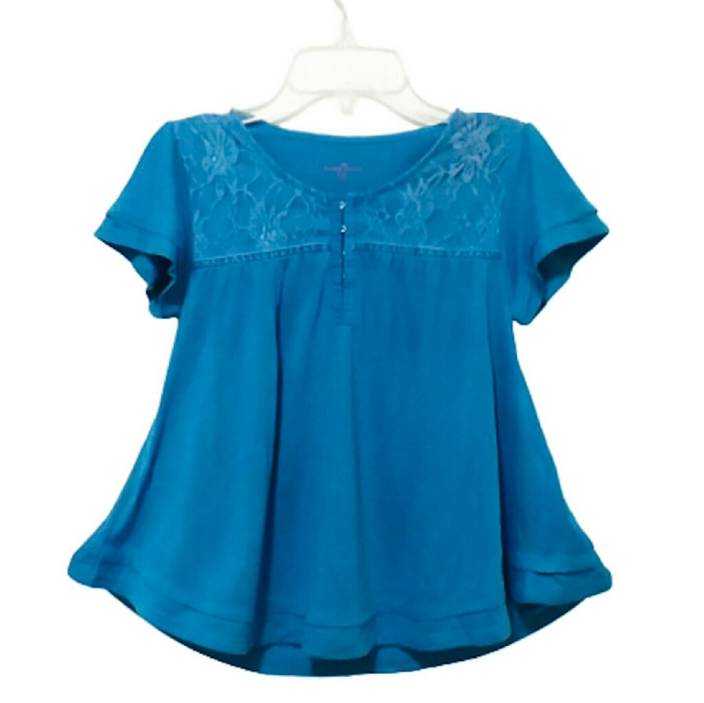 Girls size 14/16 blue floral babydoll lace shirt